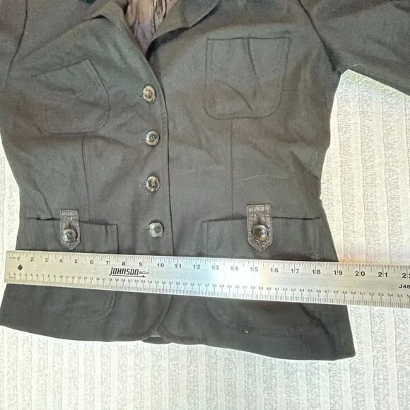 Bogner Women's Size 10 Virgin Wool Four-Button Blazer Elbow Patch Black Lined